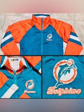 Color Block Vintage NFL Miami Dolphins Locker Line Full Zip Jacket Marino Era M